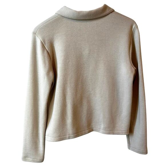 ZARA Long Sleeve Collared Pullover Polo Sweater Beige Womens Size Medium Classic - Picture 3 of 9